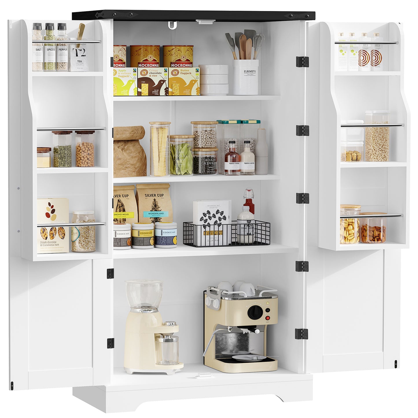 USIKEY Farmhouse Pantry Cabinet, Kitchen Cabinet, Storage Cabinet with Barn Doors, Kitchen Pantry Cabinet with 2 Adjustable Shelves, Tall Cabinet for Kitchen, Dining Room, White