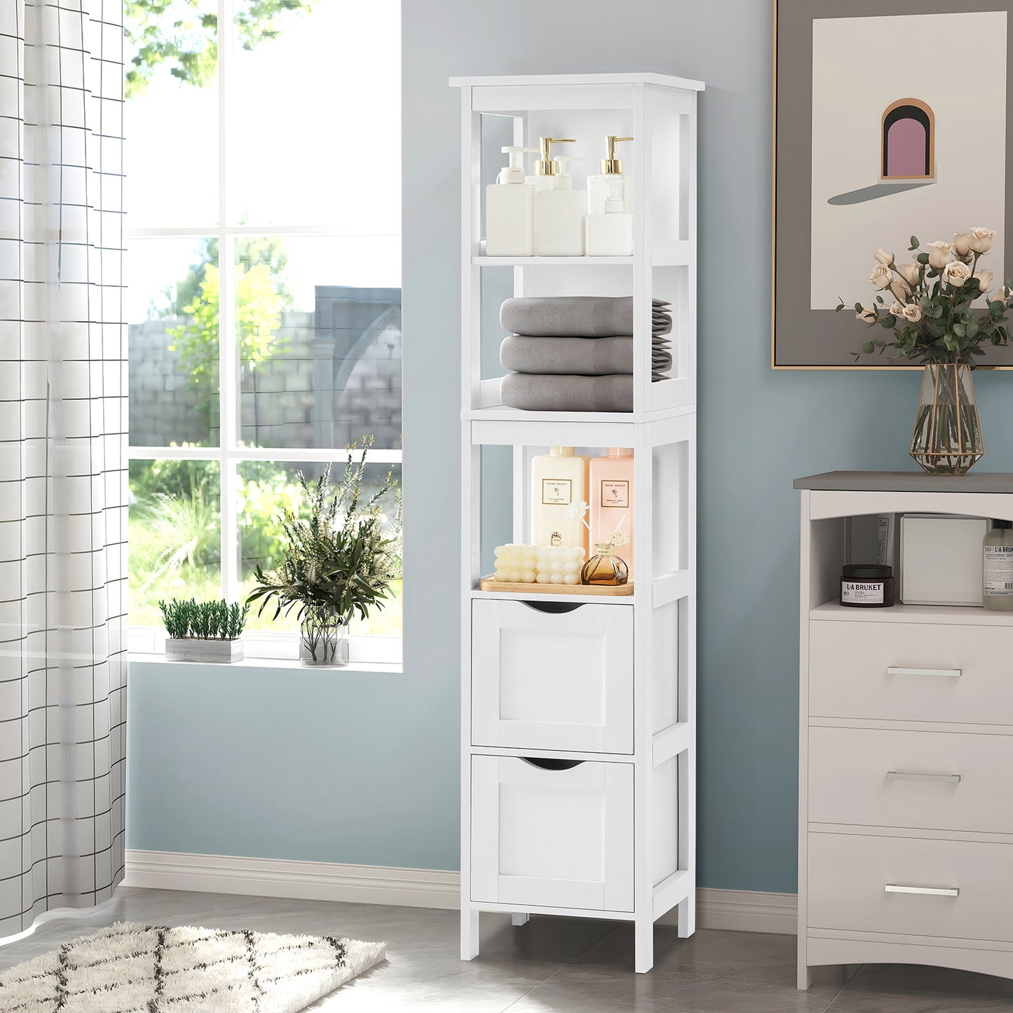 USIKEY 55.7" Storage Cabinet with 2 Drawers
