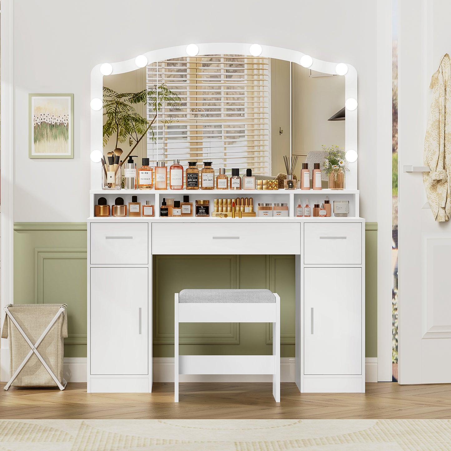 USIKEY Large Vanity Set with Large Lighted Mirror