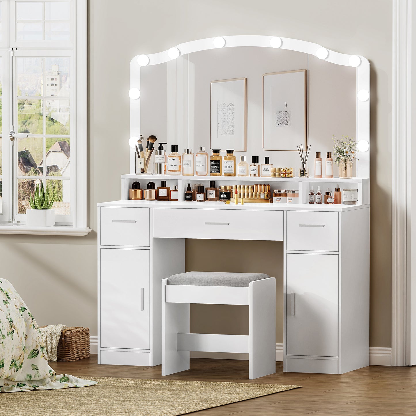 USIKEY Large Vanity Set with Large Lighted Mirror