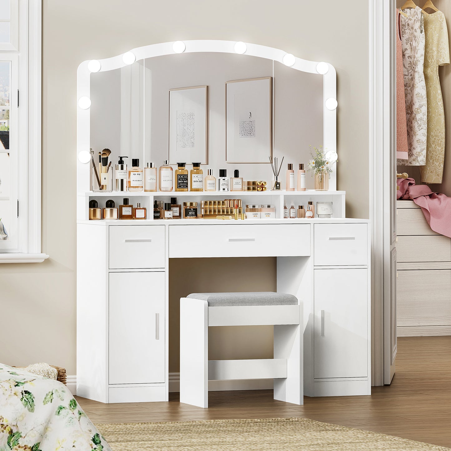 USIKEY Large Vanity Set with Large Lighted Mirror