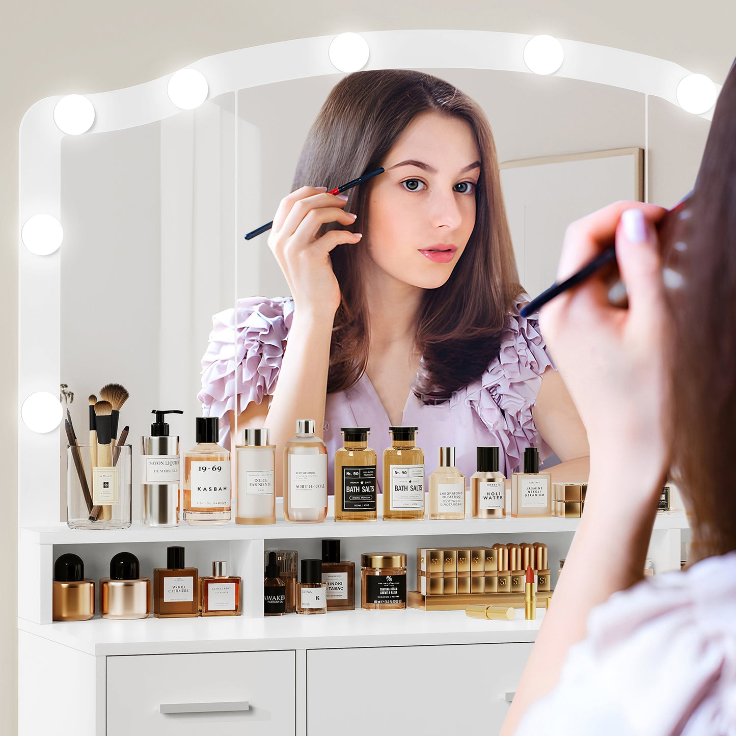 USIKEY Large Vanity Set with Large Lighted Mirror
