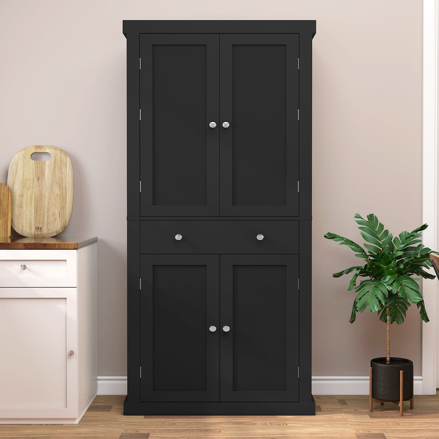 usikey 72?¡À Kitchen Pantry Cabinet, Tall Storage Cabinet with 4 Doors and 1 Drawer, Freestanding Cupboard with 6 Hanging Shelves and Adjustable Shelves for Kitchen, Dining Room,Living Room