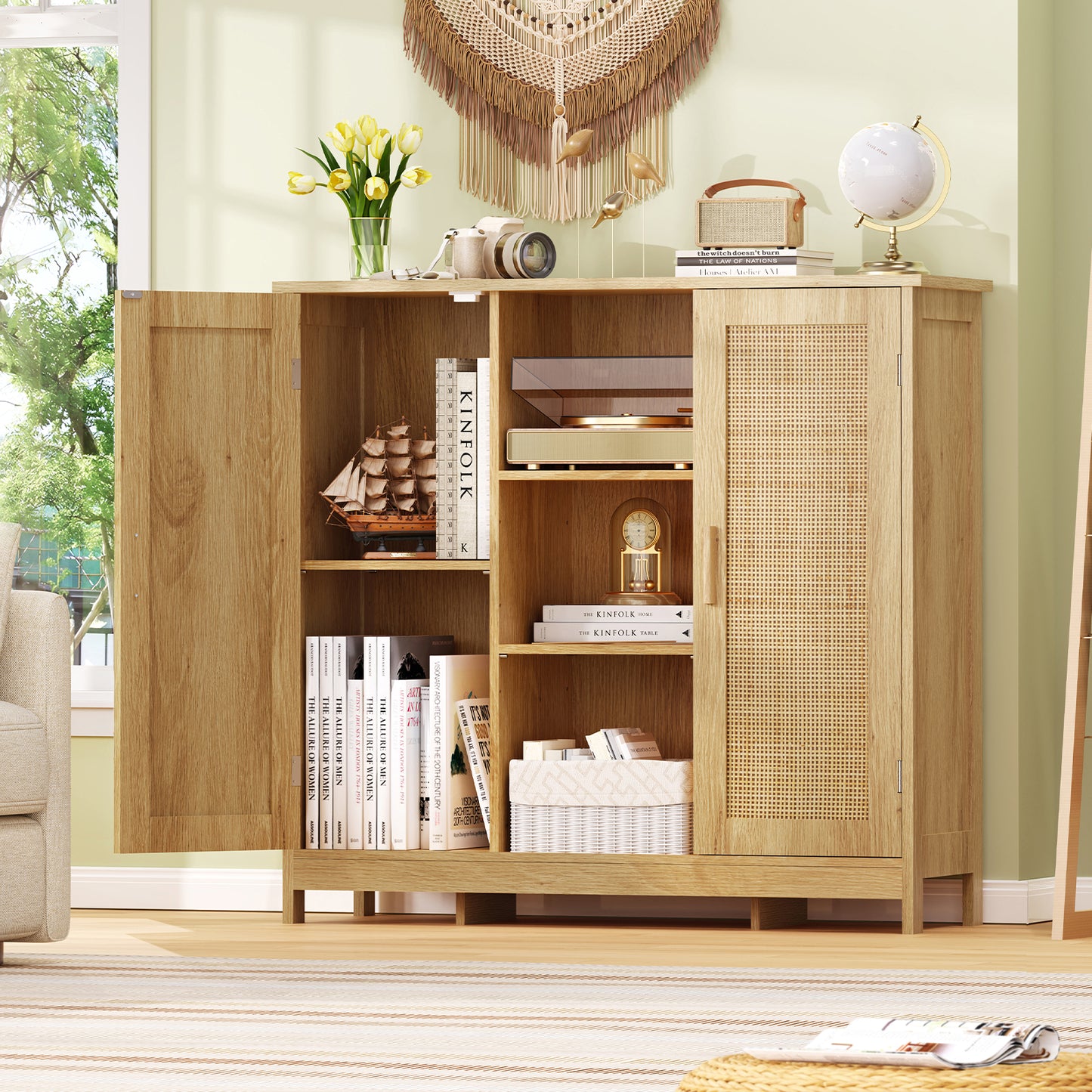 USIKEY Storage Cabinet with 2 Doors and 4 Adjustable Shelves, Buffet Cabinet with Storage, Floor Cabinet for Living Room, Entryway, Kitchen