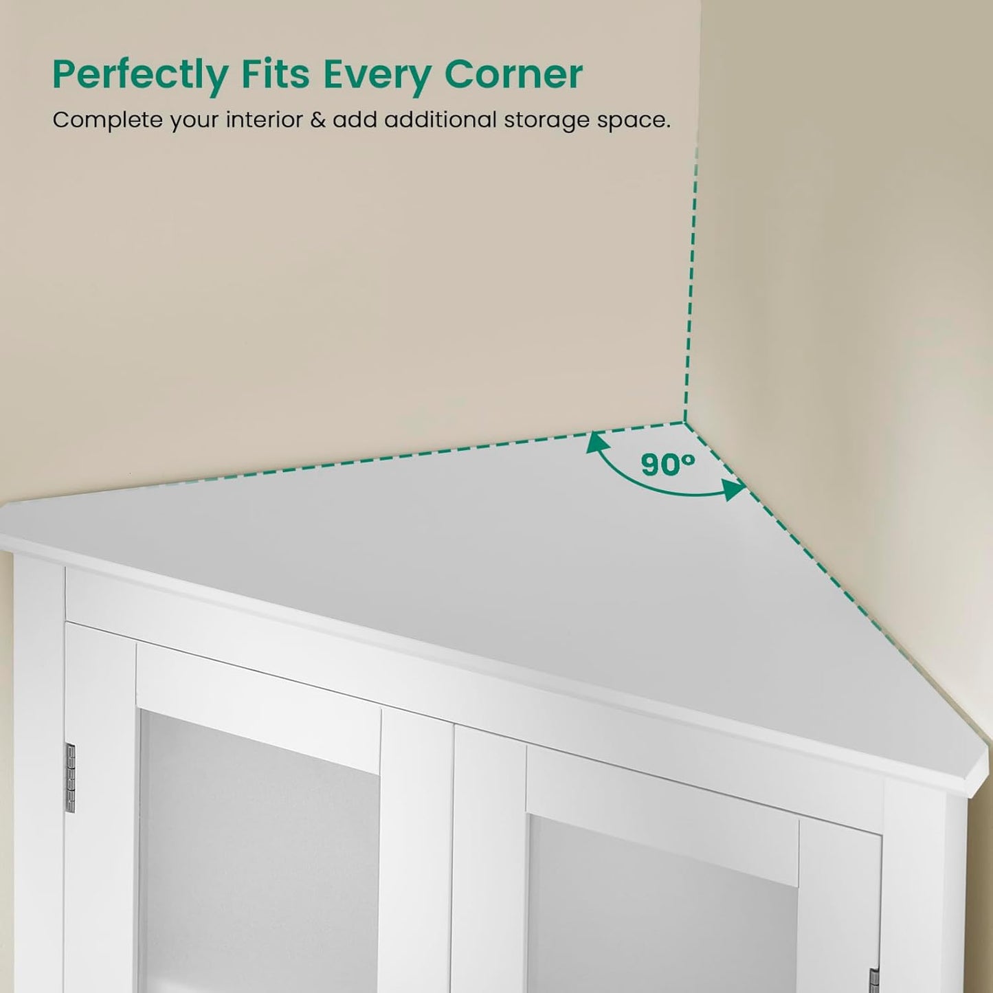 USIKEY 63.8" Tall Corner Cabinet with 4 Doors and 5 Storage Shelves, Corner Bathroom Cabinet, Freestanding Storage Cabinet for Bathroom, Living Room