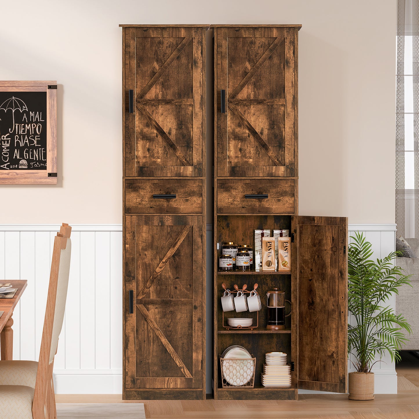 USIKEY 67.1" H Storage Cabinet, Tall Cabinet with 6 Shelves & Drawer, Slim Storage Cabinet with Adjustable Shelves for Living Room, Kitchen