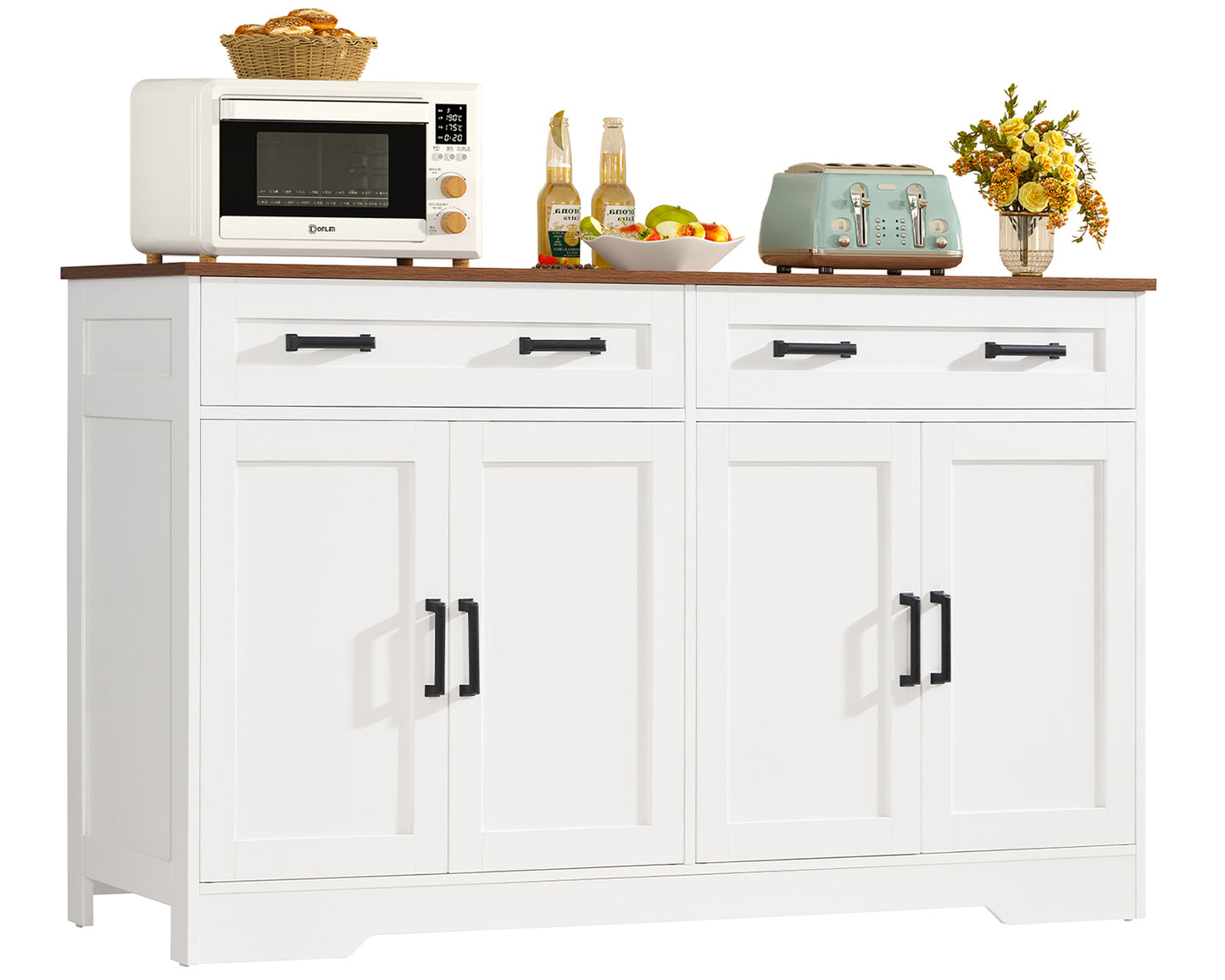 usikey Buffet Cabinet with Storage and Drawers, 55" Large Sideboard Buffet Cabinet with Adjustable Shelves and Doors, Modern Coffee Bar for Kitchen, Living Room, White