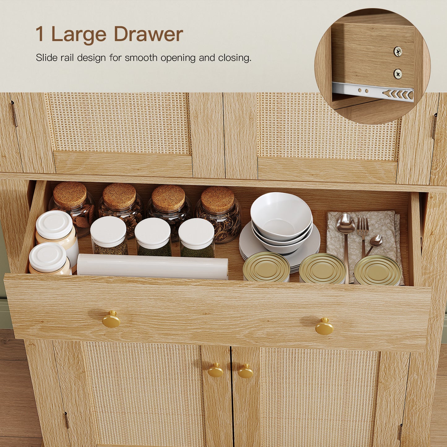 usikey 72?¡À Kitchen Pantry Cabinet, Tall Storage Cabinet with 4 Doors and 1 Drawer, Freestanding Cupboard with 6 Hanging Shelves and Adjustable Shelves for Kitchen, Dining Room,Living Room