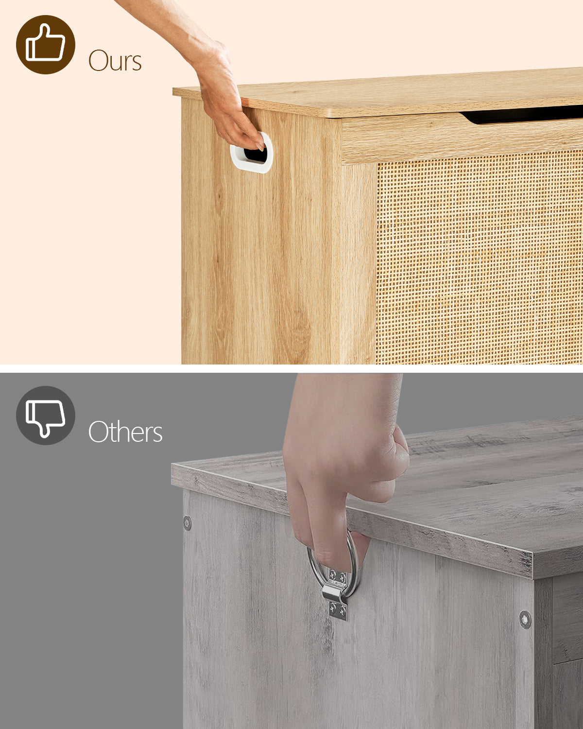 USIKEY 39.4” Storage Chest, Toy Box with 2 Safety Hinges, Rattan Storage Bench with Storage, Toy Chest for Bedroom,