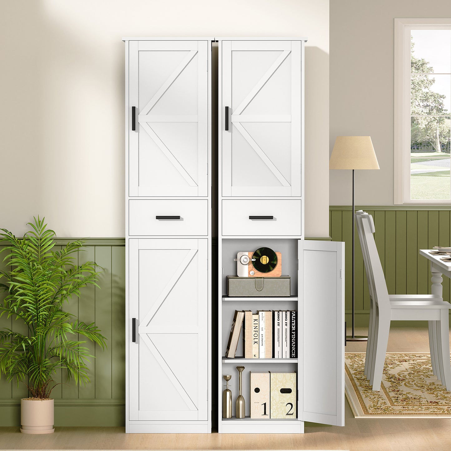 USIKEY 67.1" H Storage Cabinet, Tall Cabinet with 6 Shelves & Drawer, Slim Storage Cabinet with Adjustable Shelves for Living Room, Kitchen