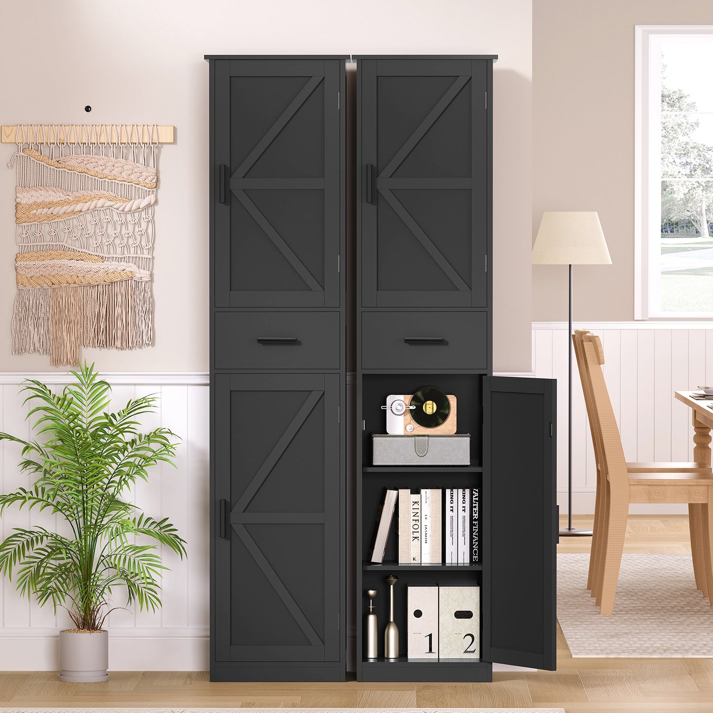 USIKEY 67.1" H Storage Cabinet, Tall Cabinet with 6 Shelves & Drawer, Slim Storage Cabinet with Adjustable Shelves for Living Room, Kitchen