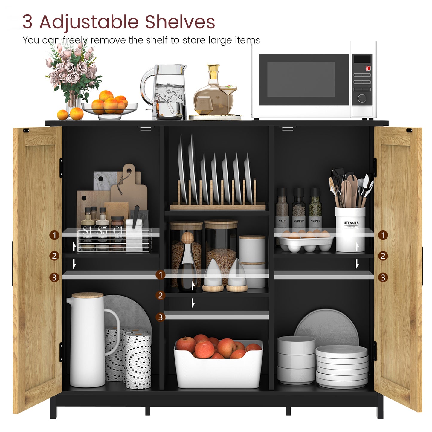 USIKEY Storage Cabinet with 2 Doors and 4 Adjustable Shelves, Buffet Cabinet with Storage, Floor Cabinet for Living Room, Entryway, Kitchen