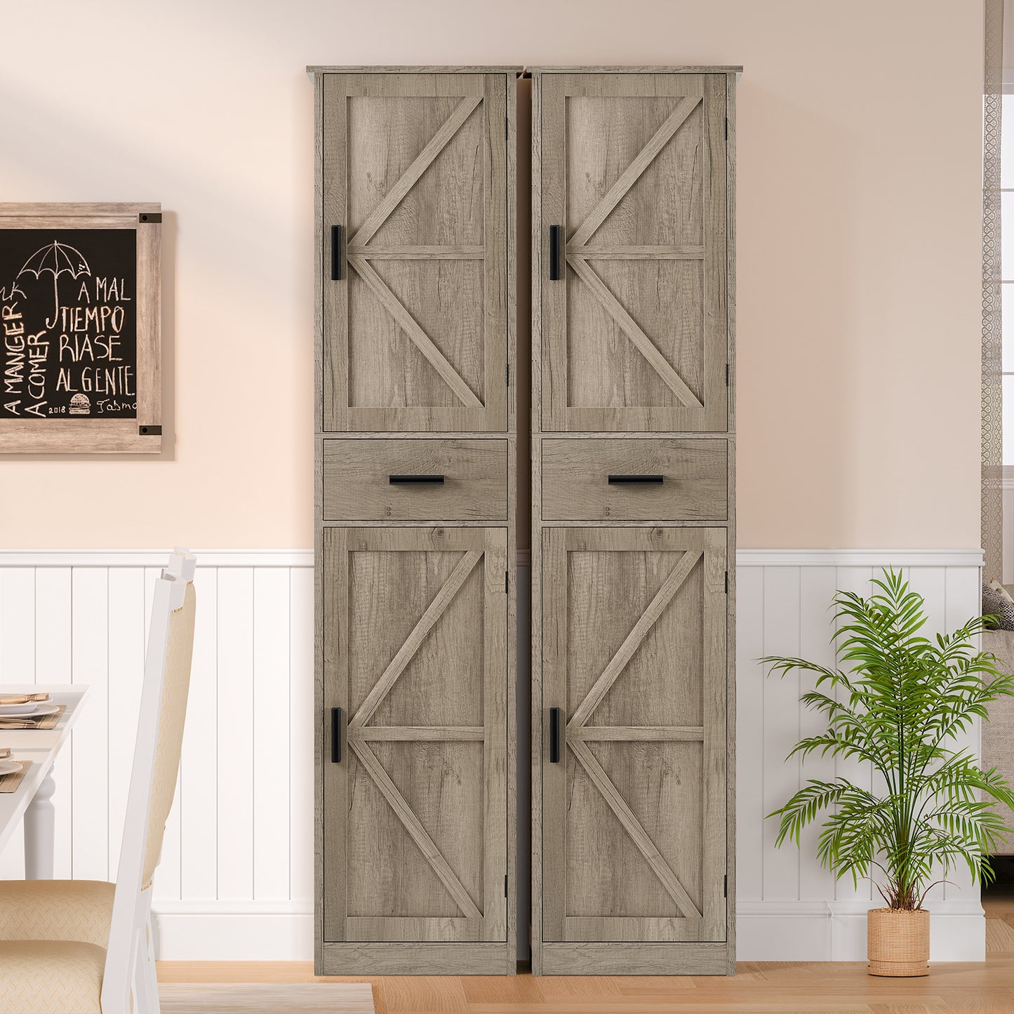 USIKEY 67.1" H Storage Cabinet, Tall Cabinet with 6 Shelves & Drawer, Slim Storage Cabinet with Adjustable Shelves for Living Room, Kitchen
