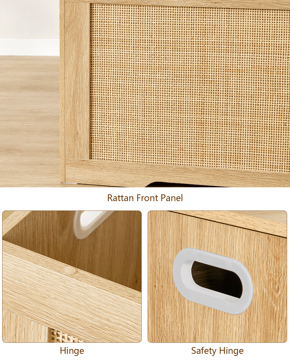 USIKEY 39.4” Storage Chest, Toy Box with 2 Safety Hinges, Rattan Storage Bench with Storage, Toy Chest for Bedroom,