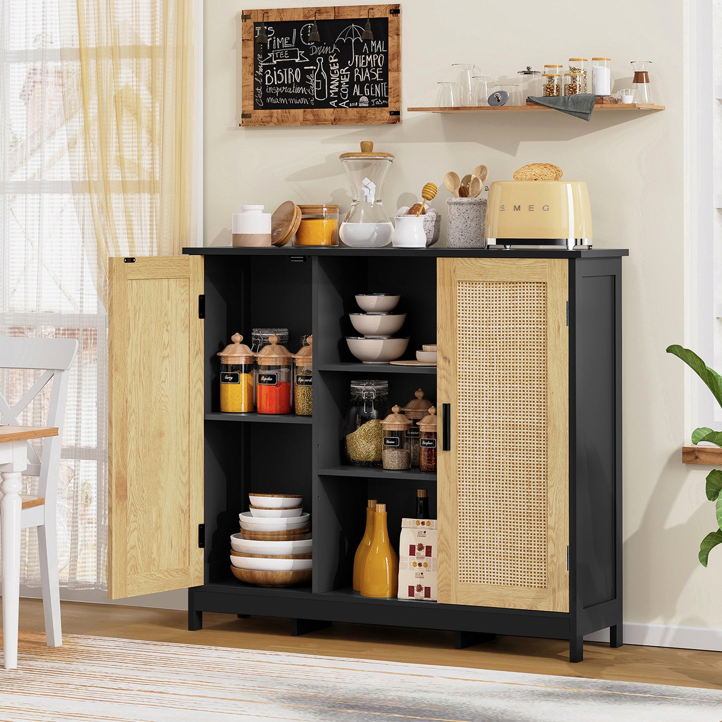USIKEY Storage Cabinet with 2 Doors and 4 Adjustable Shelves, Buffet Cabinet with Storage, Floor Cabinet for Living Room, Entryway, Kitchen