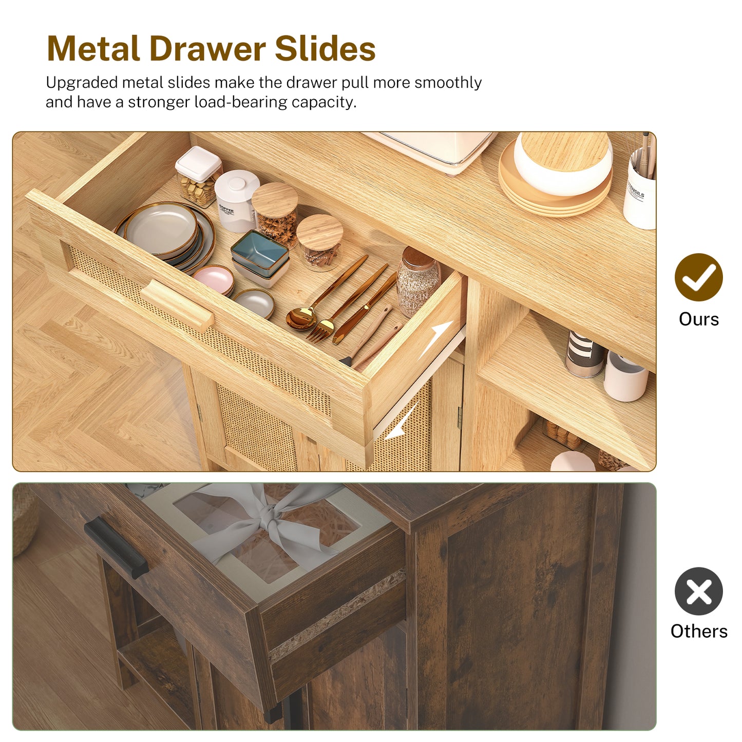 USIKEY Storage Cabinet, Floor Cabinet with Doors and Shelves, Coffee Bar Cabinet with Drawer, Organizer Cabinet for Living Room, Dining Room