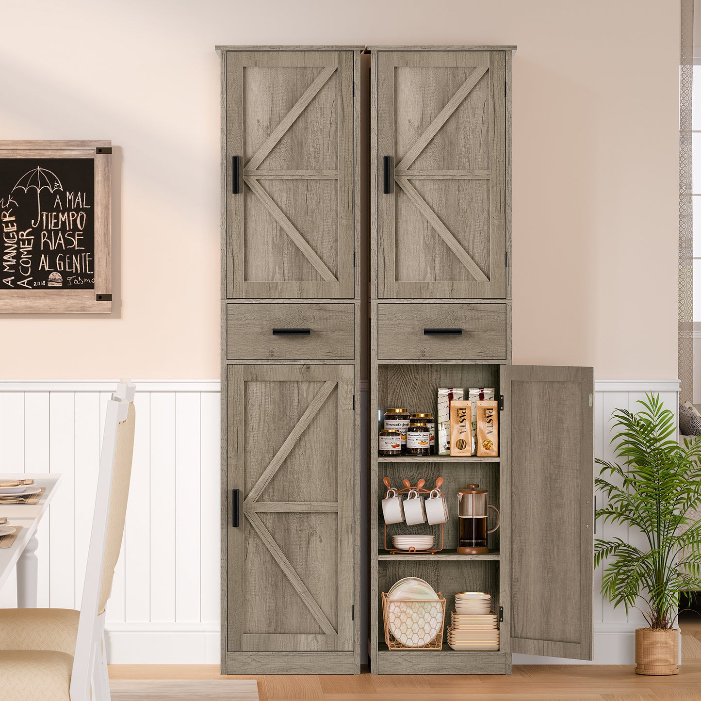 USIKEY 67.1" H Storage Cabinet, Tall Cabinet with 6 Shelves & Drawer, Slim Storage Cabinet with Adjustable Shelves for Living Room, Kitchen