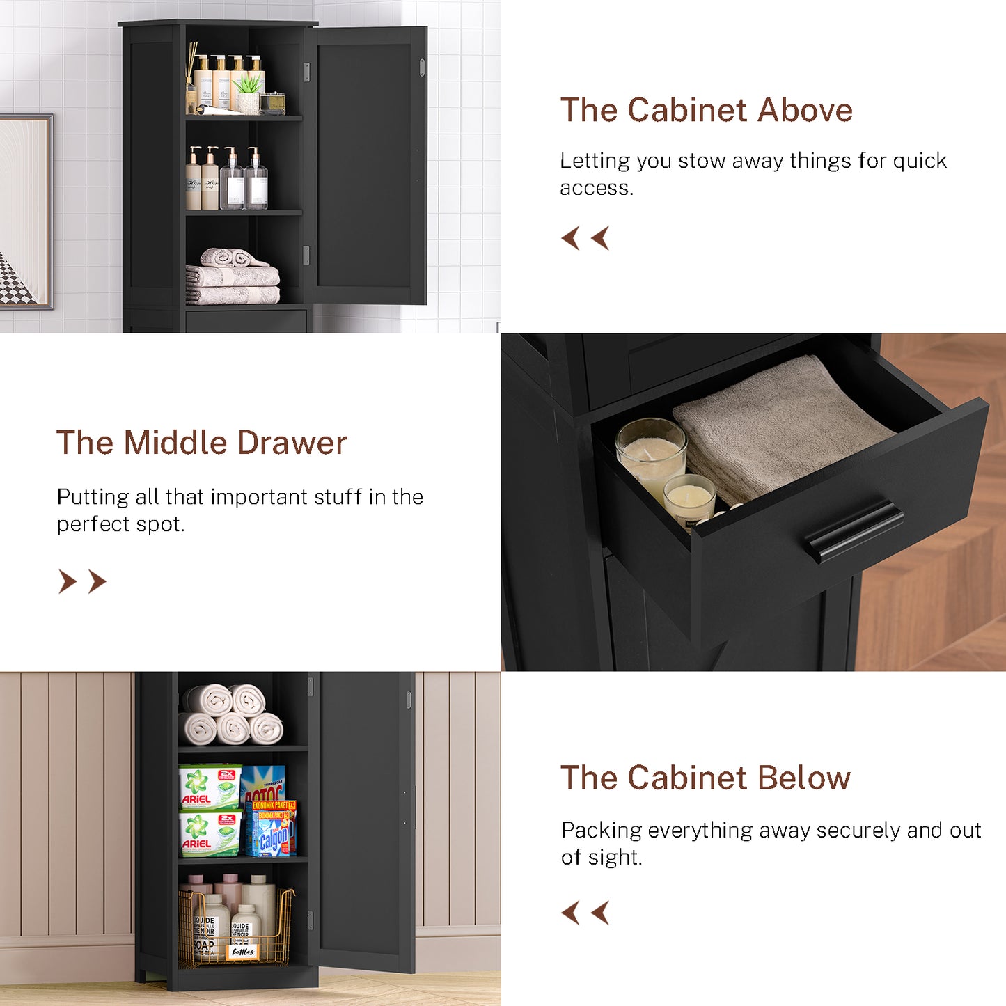 USIKEY 67.1" H Storage Cabinet, Tall Cabinet with 6 Shelves & Drawer, Slim Storage Cabinet with Adjustable Shelves for Living Room, Kitchen