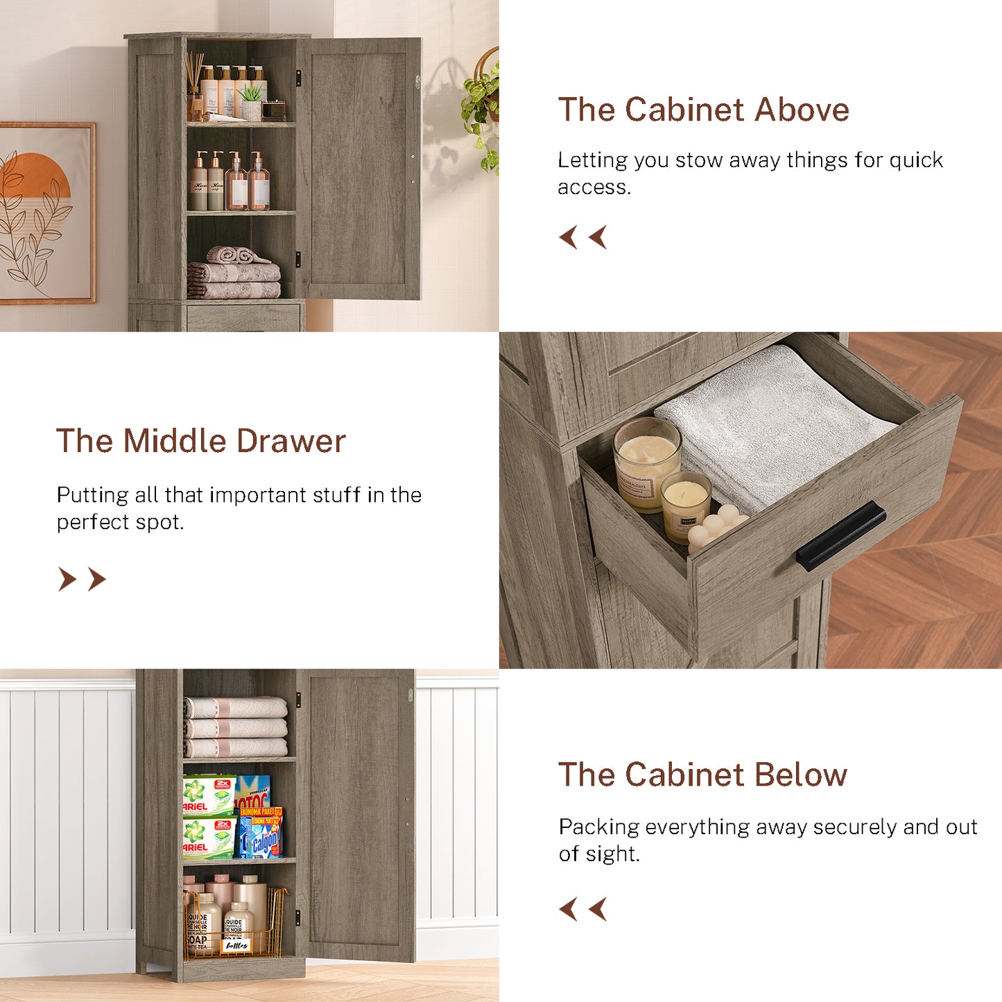 USIKEY 67.1" H Storage Cabinet, Tall Cabinet with 6 Shelves & Drawer, Slim Storage Cabinet with Adjustable Shelves for Living Room, Kitchen