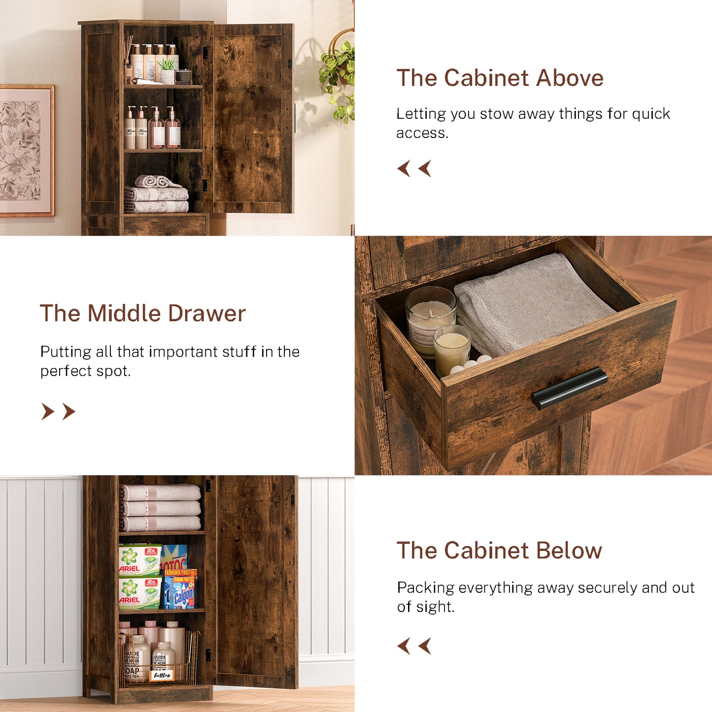 USIKEY 67.1" H Storage Cabinet, Tall Cabinet with 6 Shelves & Drawer, Slim Storage Cabinet with Adjustable Shelves for Living Room, Kitchen