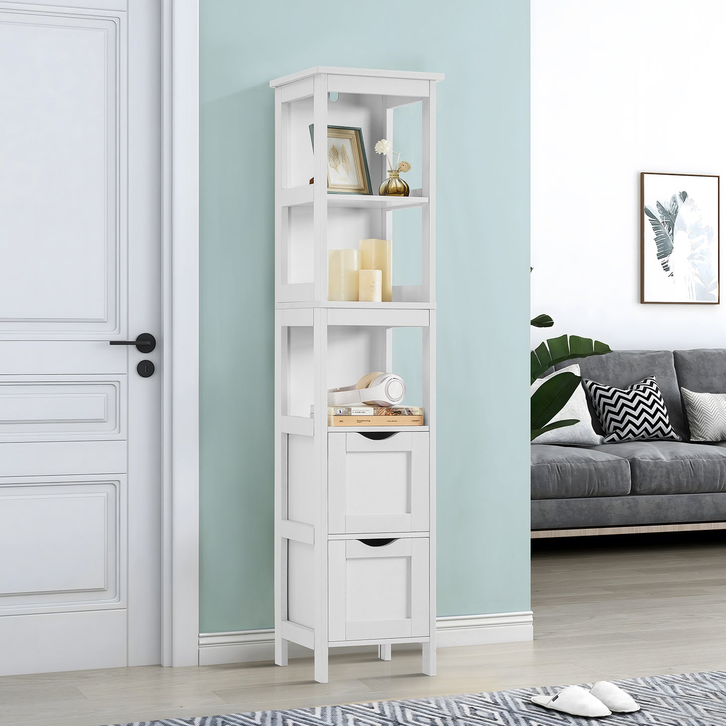 USIKEY 55.7" Storage Cabinet with 2 Drawers
