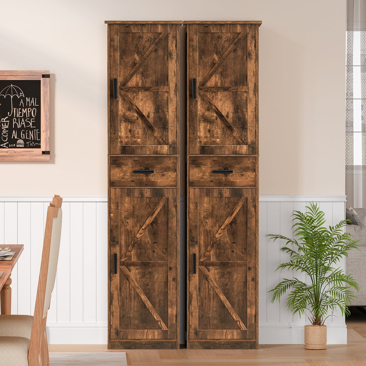 USIKEY 67.1" H Storage Cabinet, Tall Cabinet with 6 Shelves & Drawer, Slim Storage Cabinet with Adjustable Shelves for Living Room, Kitchen
