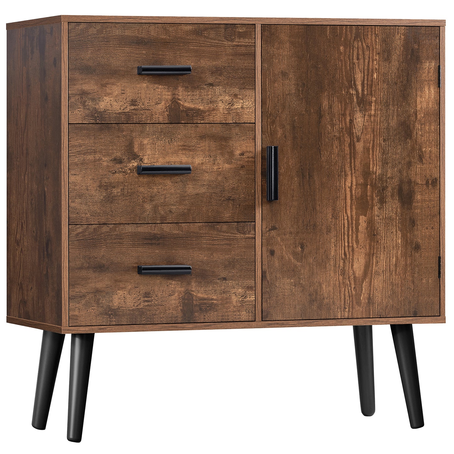 USIKEY Storage Cabinet with Rattan Door & 3 Drawers, Entryway Cabinet with Adjustable Shelf, Accent Cabinet for Living Room