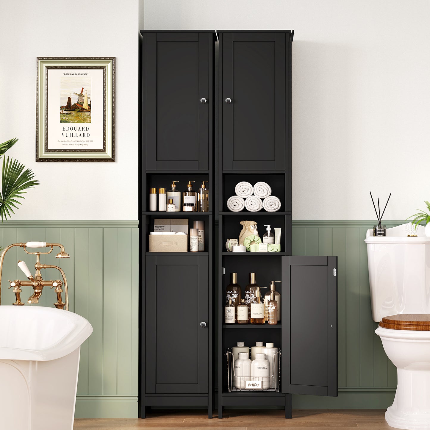 USIKEY 67" Tall Bathroom Cabinet with Adjustable Shelves and Doors, Narrow Bathroom Storage Cabinet for Small Space