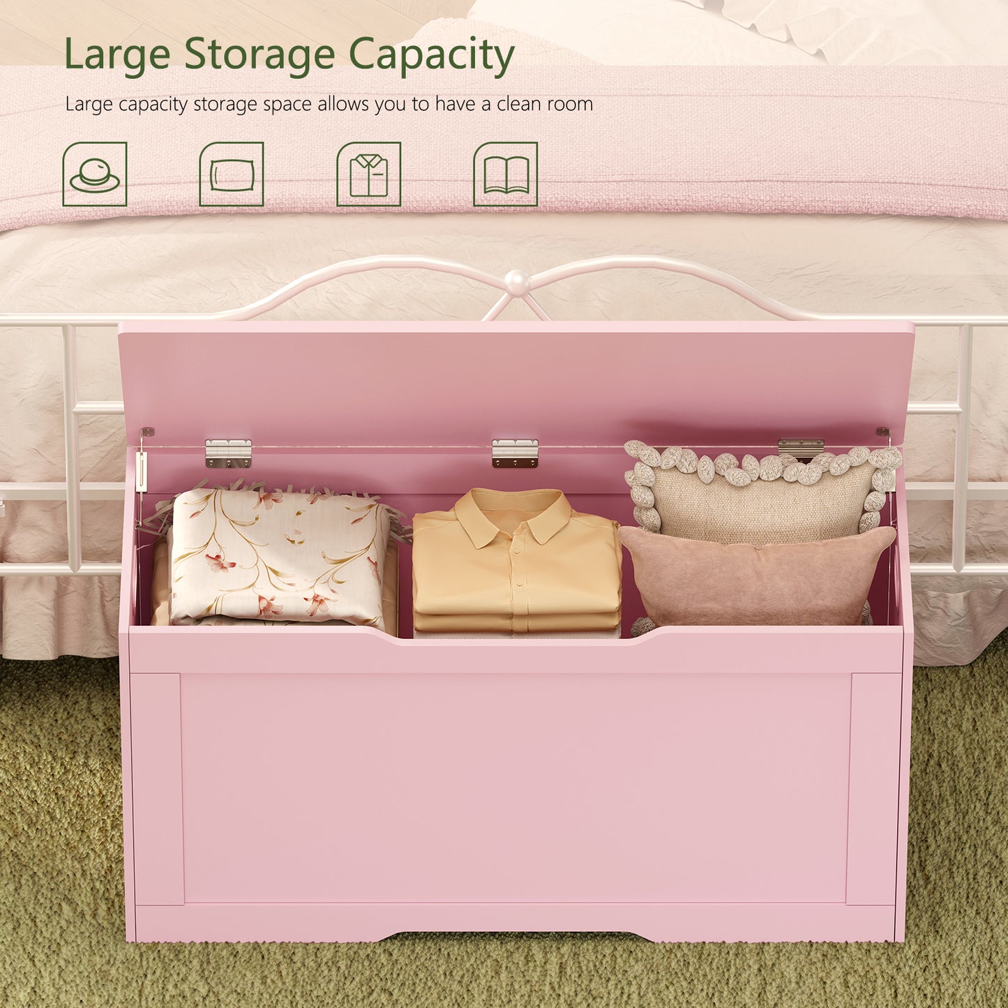USIKEY 39.4” Storage Chest, Toy Box with 2 Safety Hinges, Storage Bench with Storage, Toy Chest for Bedroom