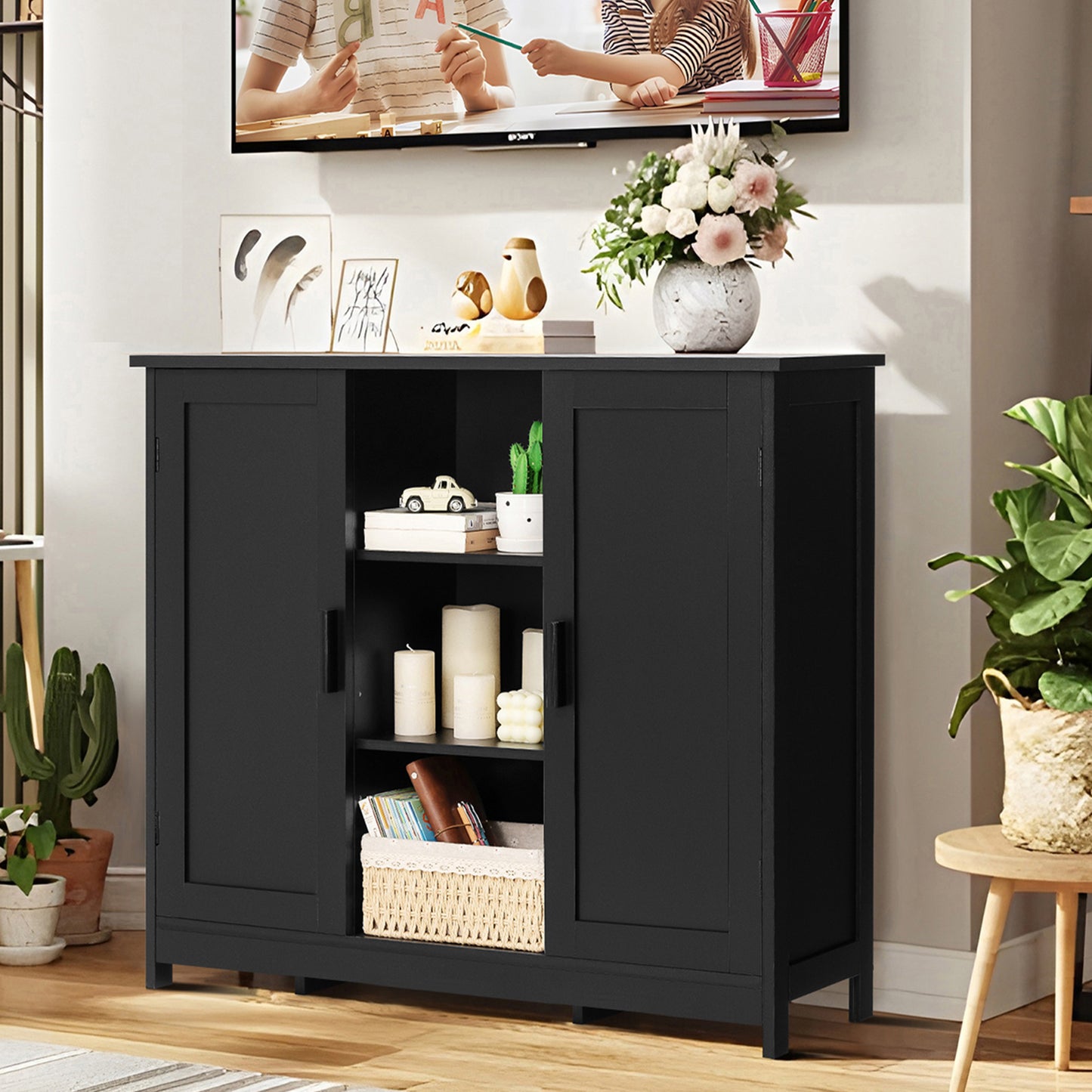 USIKEY Storage Cabinet with 2 Doors and 4 Adjustable Shelves, Buffet Cabinet with Storage, Floor Cabinet for Living Room, Entryway, Kitchen