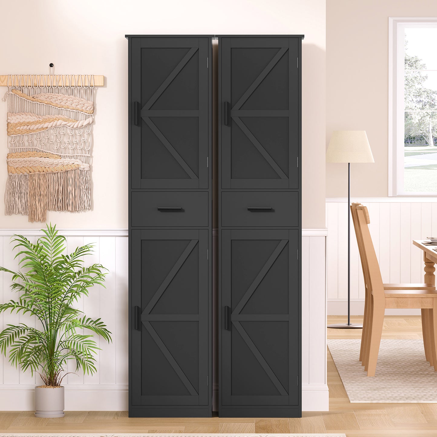 USIKEY 67.1" H Storage Cabinet, Tall Cabinet with 6 Shelves & Drawer, Slim Storage Cabinet with Adjustable Shelves for Living Room, Kitchen