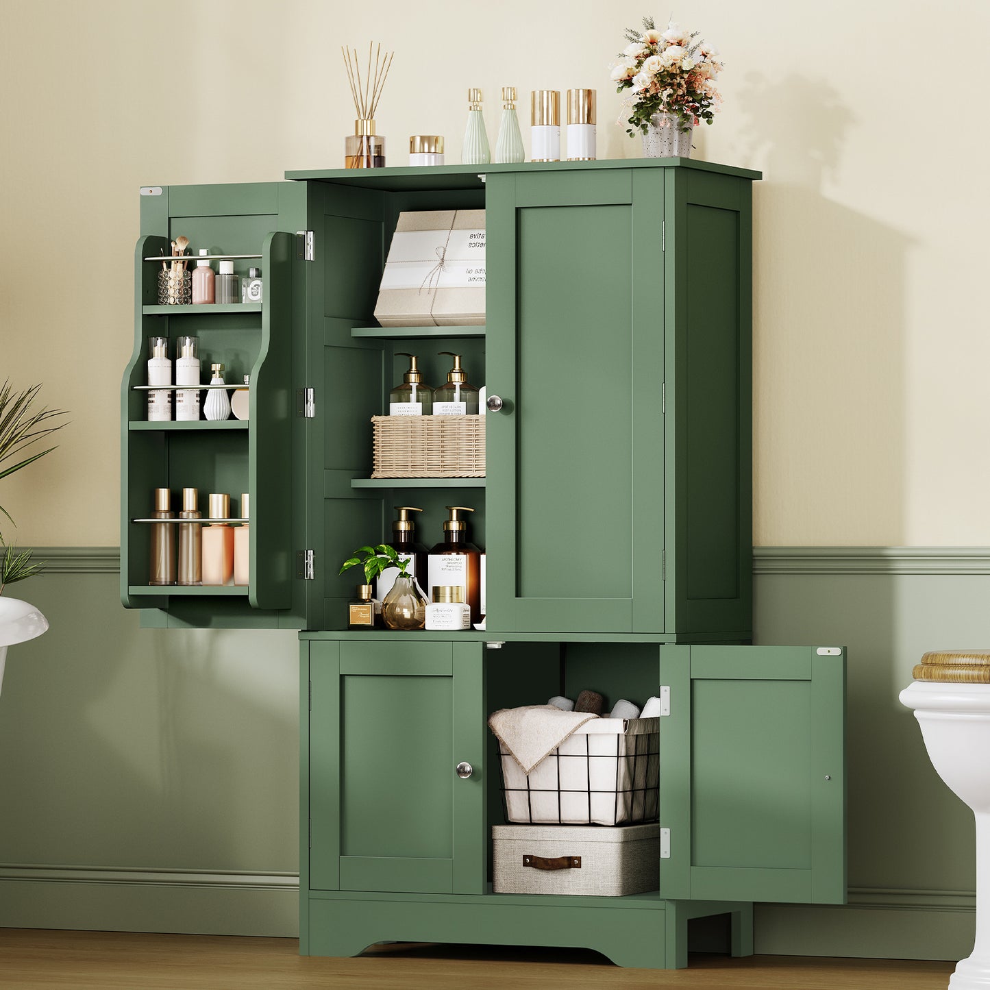 USIKEY Pantry Cabinet, Kitchen Pantry Storage Cabinet with Doors and Adjustable Shelves, Food Pantry for Kitchen, Dining Room, Living Room and Garage