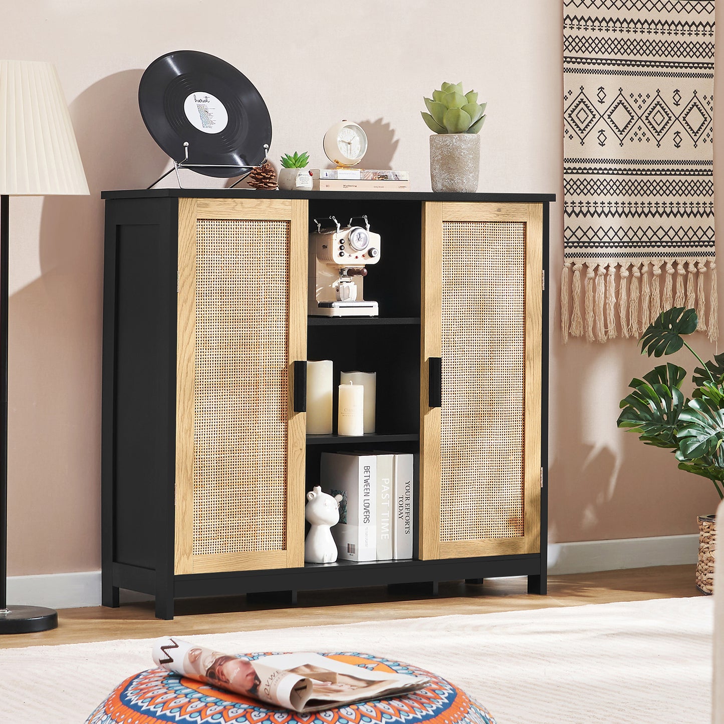USIKEY Storage Cabinet with 2 Doors and 4 Adjustable Shelves, Buffet Cabinet with Storage, Floor Cabinet for Living Room, Entryway, Kitchen