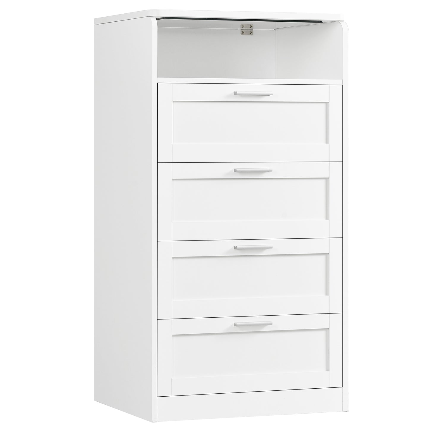 USIKEY Tall White Dresser for Bedroom, 4 Drawer Dresser with Mirror, Modern Chest of Drawers, Wood Closet Clothes Storage Organizer for Bedroom, White