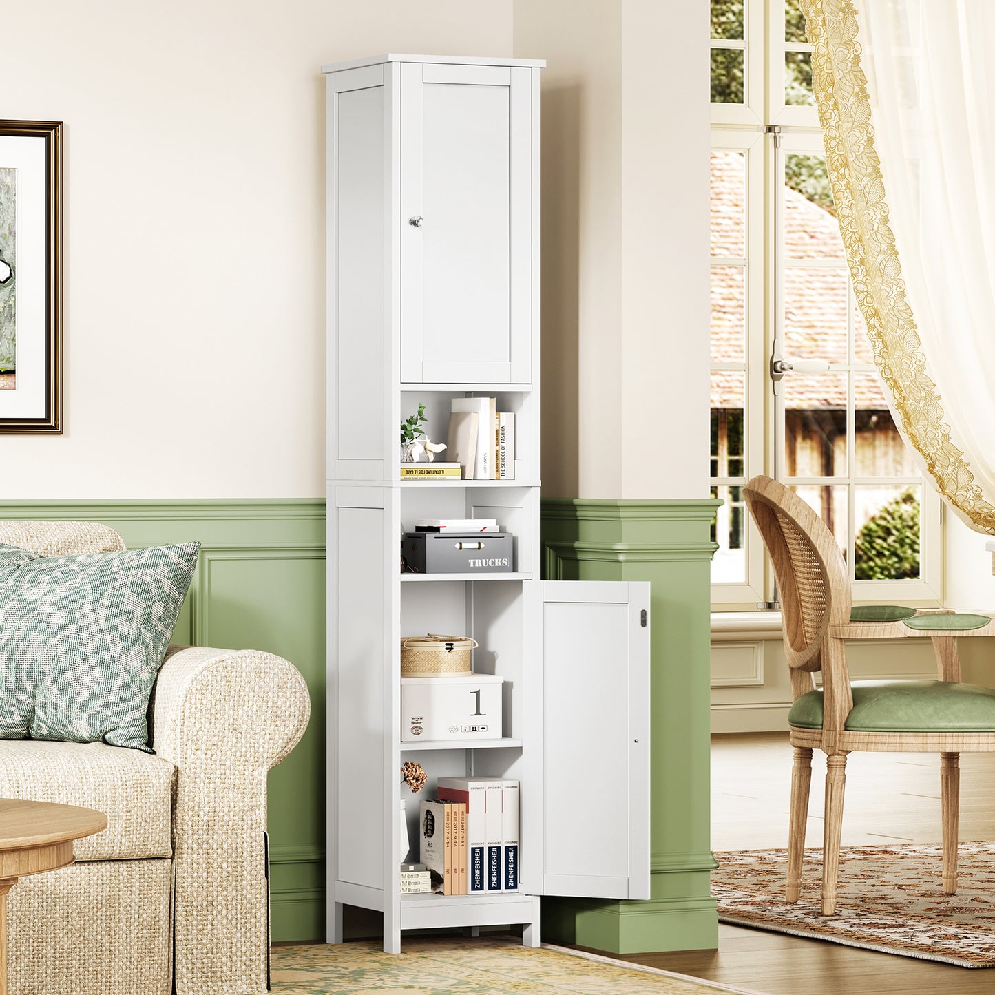 USIKEY 67" Tall Bathroom Cabinet with Adjustable Shelves and Doors, Narrow Bathroom Storage Cabinet for Small Space
