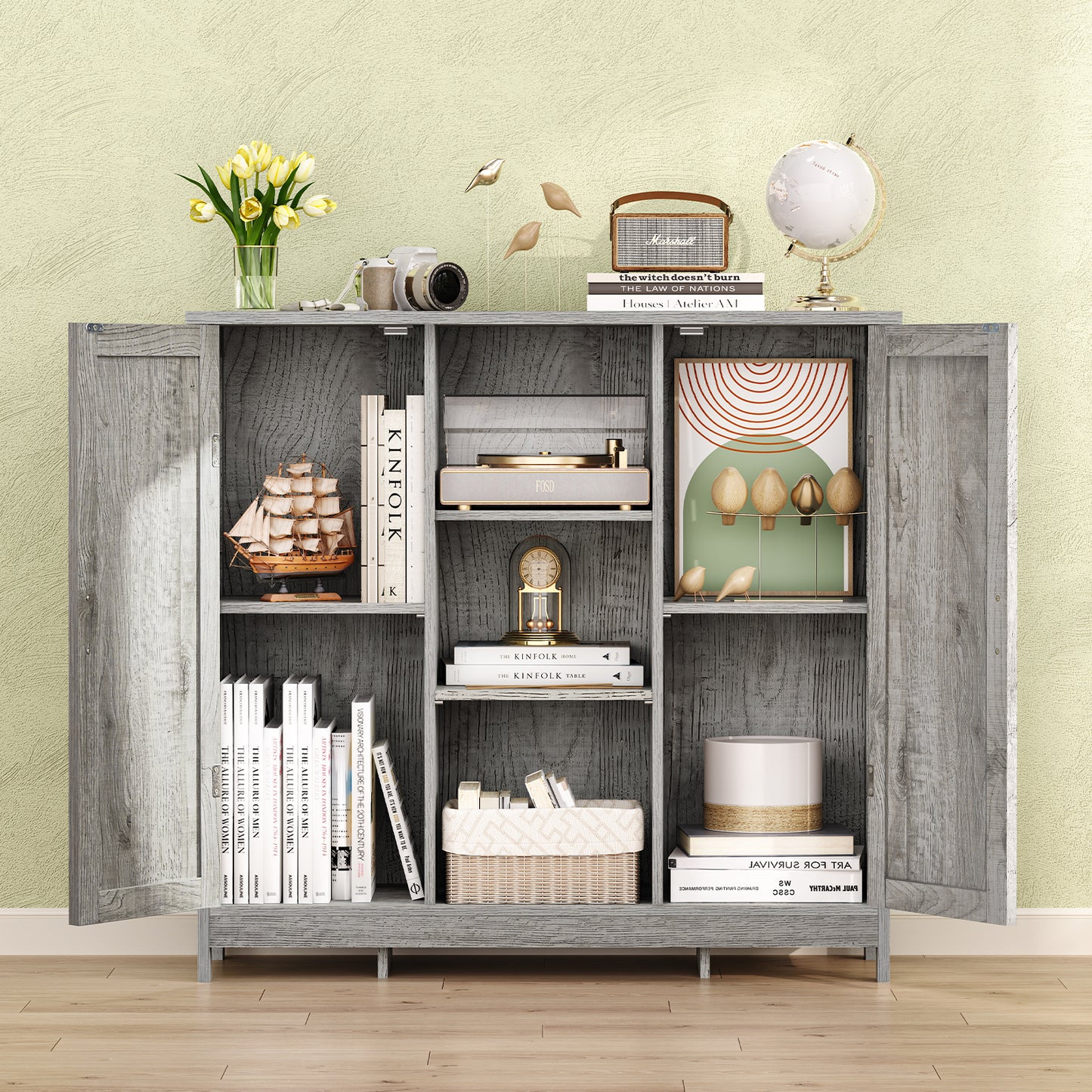 USIKEY Storage Cabinet with 2 Doors and 4 Adjustable Shelves, Buffet Cabinet with Storage, Floor Cabinet for Living Room, Entryway, Kitchen