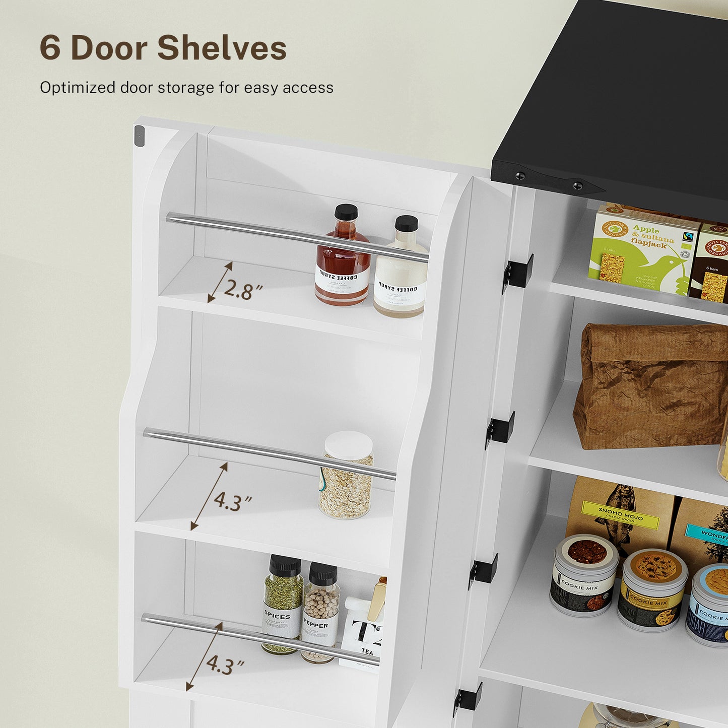 USIKEY Farmhouse Pantry Cabinet, Kitchen Cabinet, Storage Cabinet with Barn Doors, Kitchen Pantry Cabinet with 2 Adjustable Shelves, Tall Cabinet for Kitchen, Dining Room, White