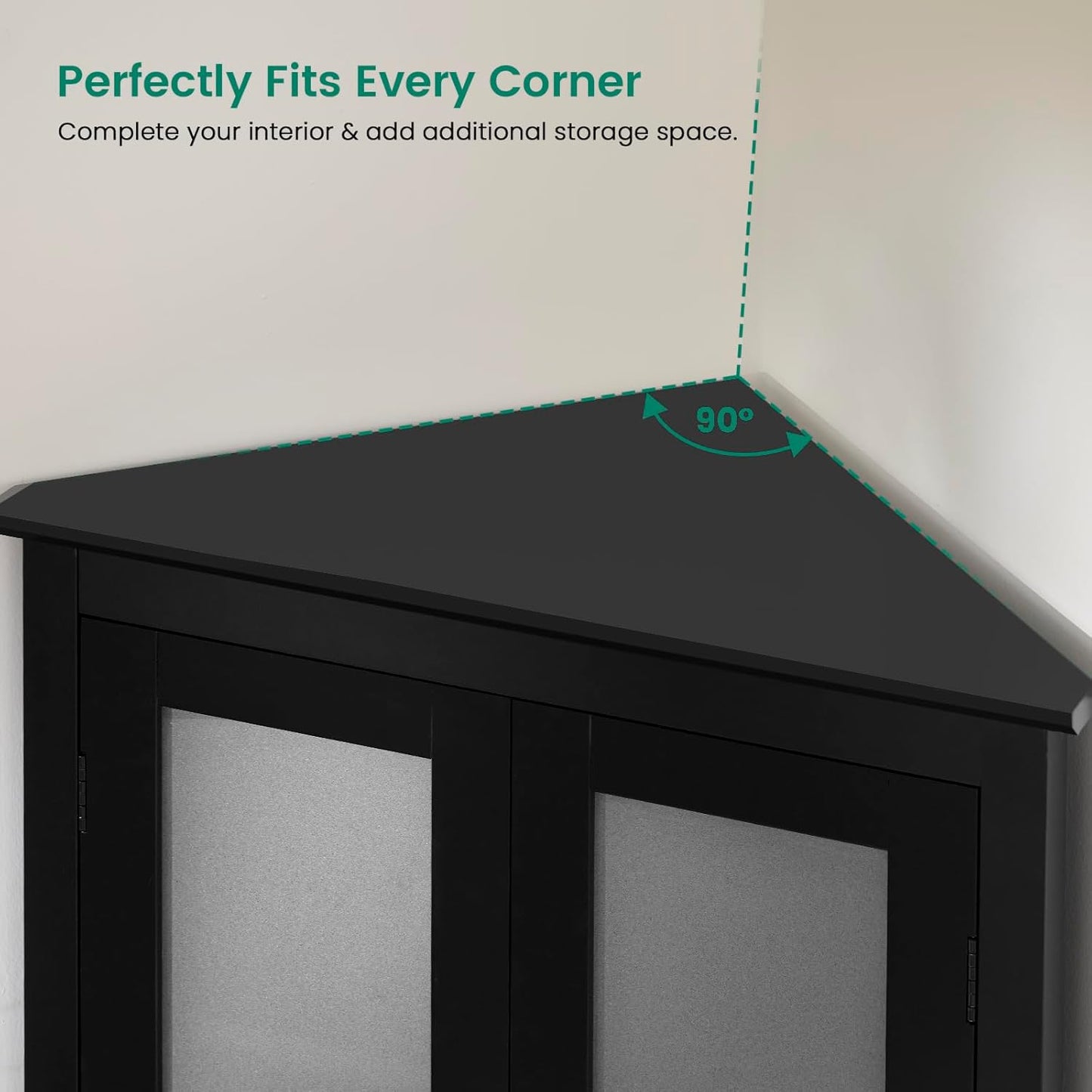 USIKEY 63.8" Tall Corner Cabinet with 4 Doors and 5 Storage Shelves, Corner Bathroom Cabinet, Freestanding Storage Cabinet for Bathroom, Living Room