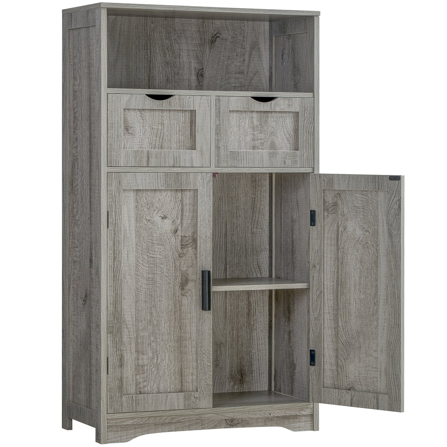 USIKEY Large Storage Cabinet, Rattan Cabinet with 2 Drawers & 2 Shelves, Cupboard, Floor Cabinet for Living Room, Home Office