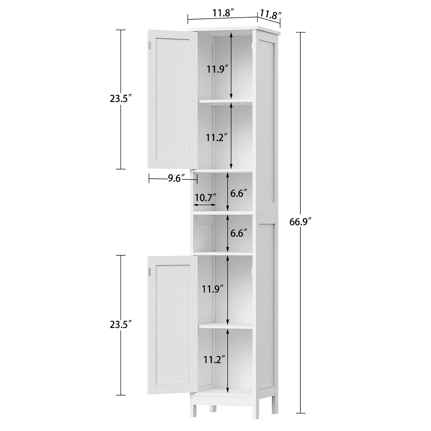 USIKEY 67" Tall Bathroom Cabinet with Adjustable Shelves and Doors, Narrow Bathroom Storage Cabinet for Small Space