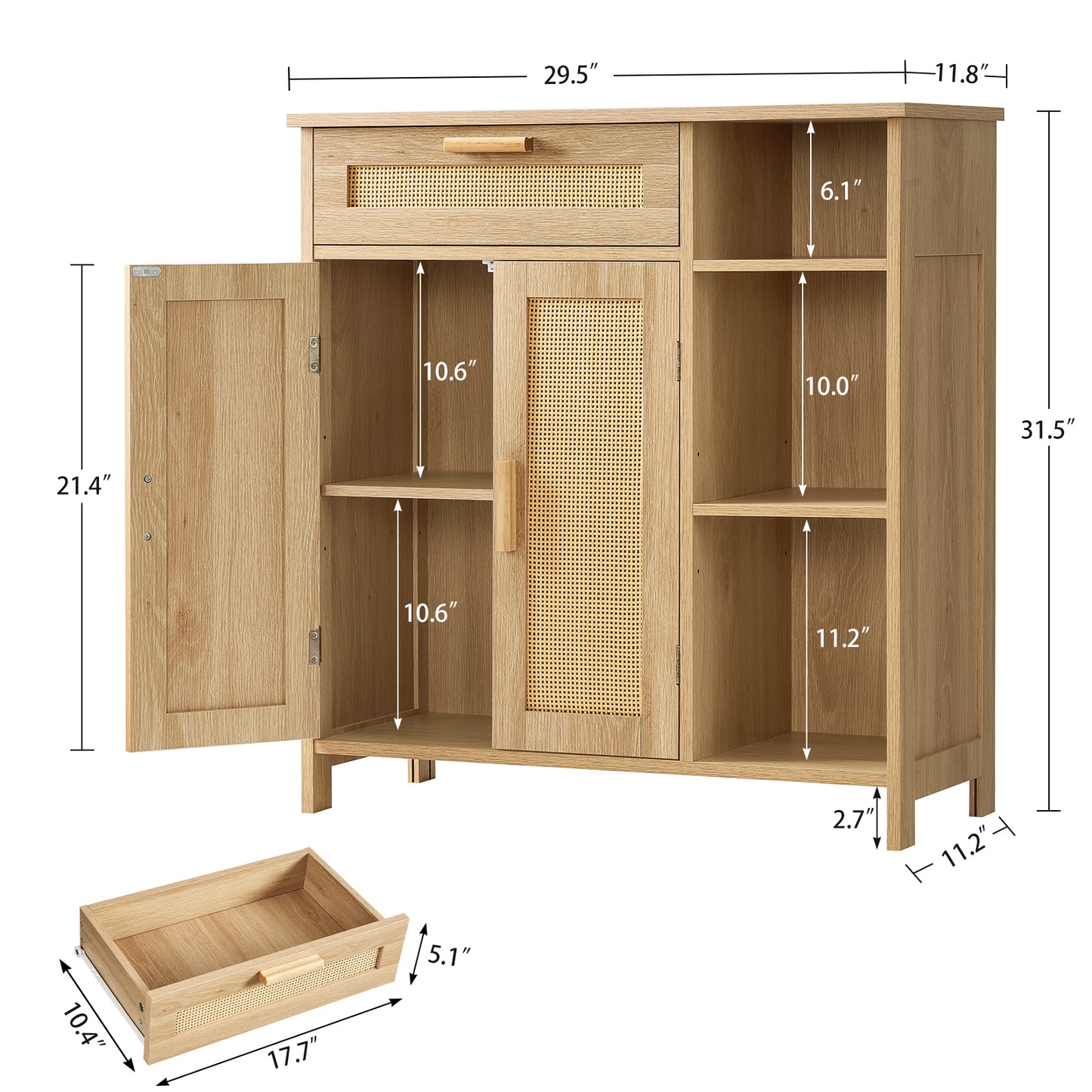 USIKEY Storage Cabinet, Floor Cabinet with Doors and Shelves, Coffee Bar Cabinet with Drawer, Organizer Cabinet for Living Room, Dining Room