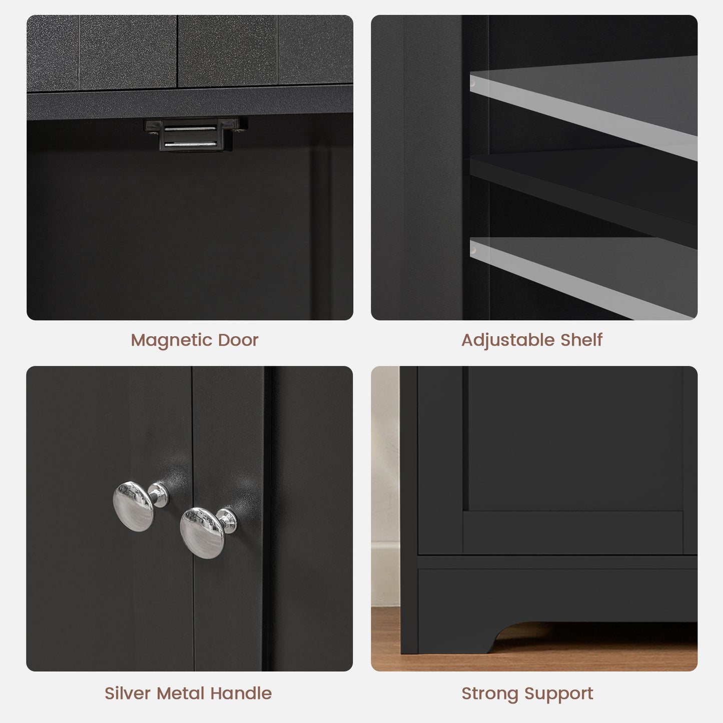 USIKEY Storage Cabinet, Bathroom Cabinet with 4 Doors & Adjustable Shelf, Bathroom Floor Cabinet for Living Room, Entryway, Home Office