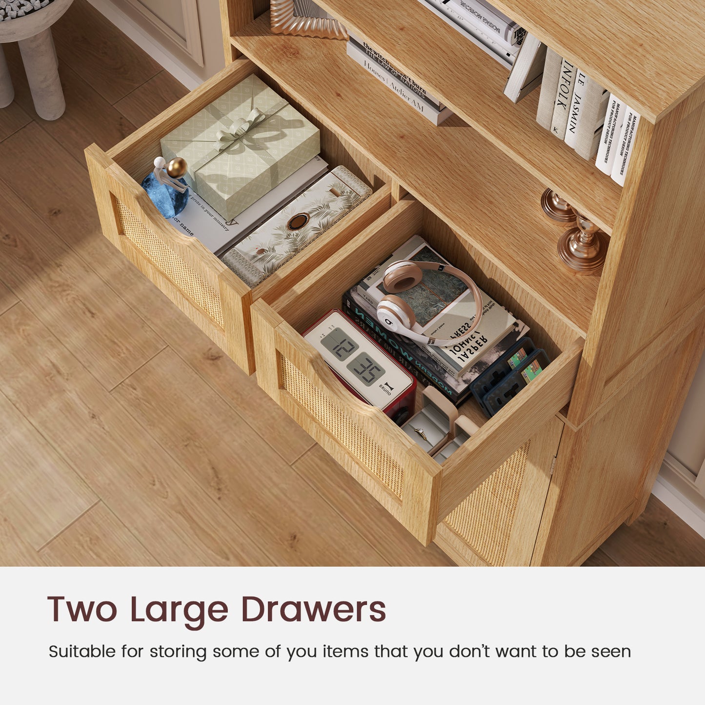USIKEY Tall Bathroom Cabinet, Storage Cabinet with 2 Drawers & Adjustable Shelves, Bathroom Storage Cabinet for Living Room, Dining Room, Entryway