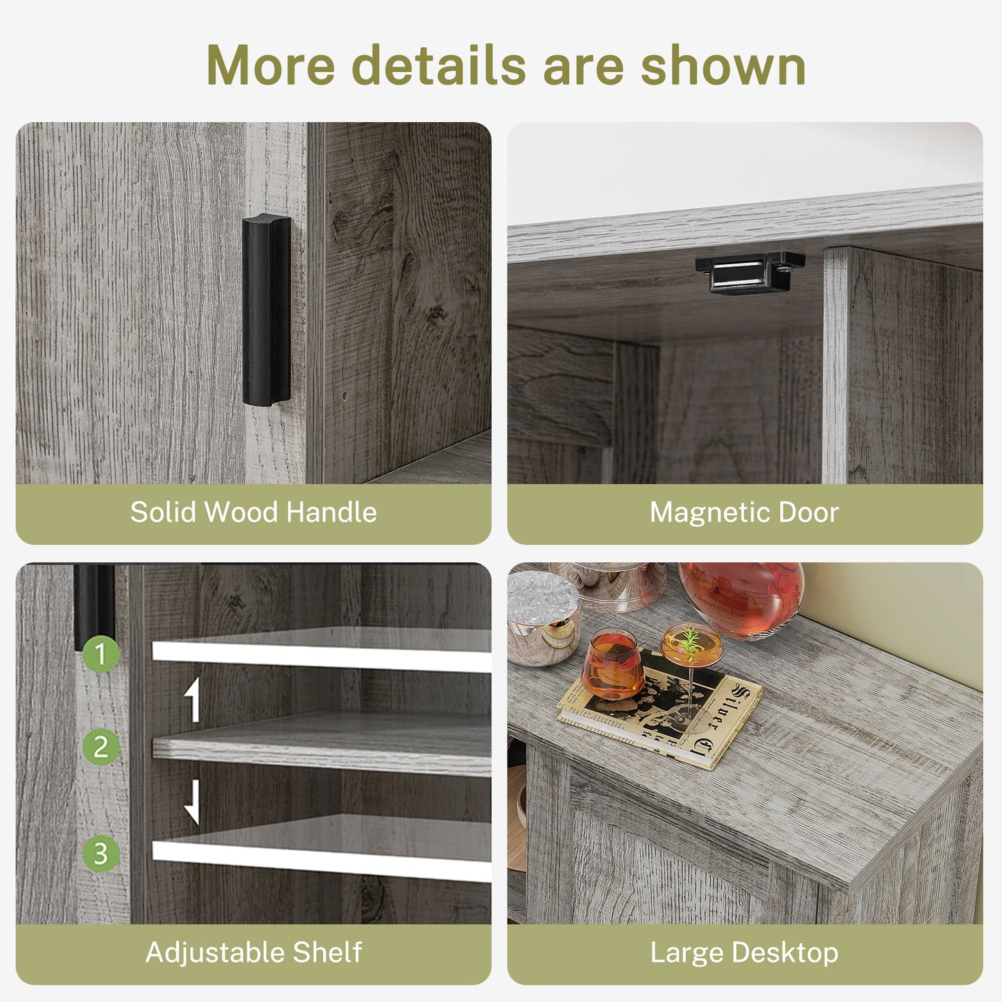 USIKEY Storage Cabinet with 2 Doors and 4 Adjustable Shelves, Buffet Cabinet with Storage, Floor Cabinet for Living Room, Entryway, Kitchen