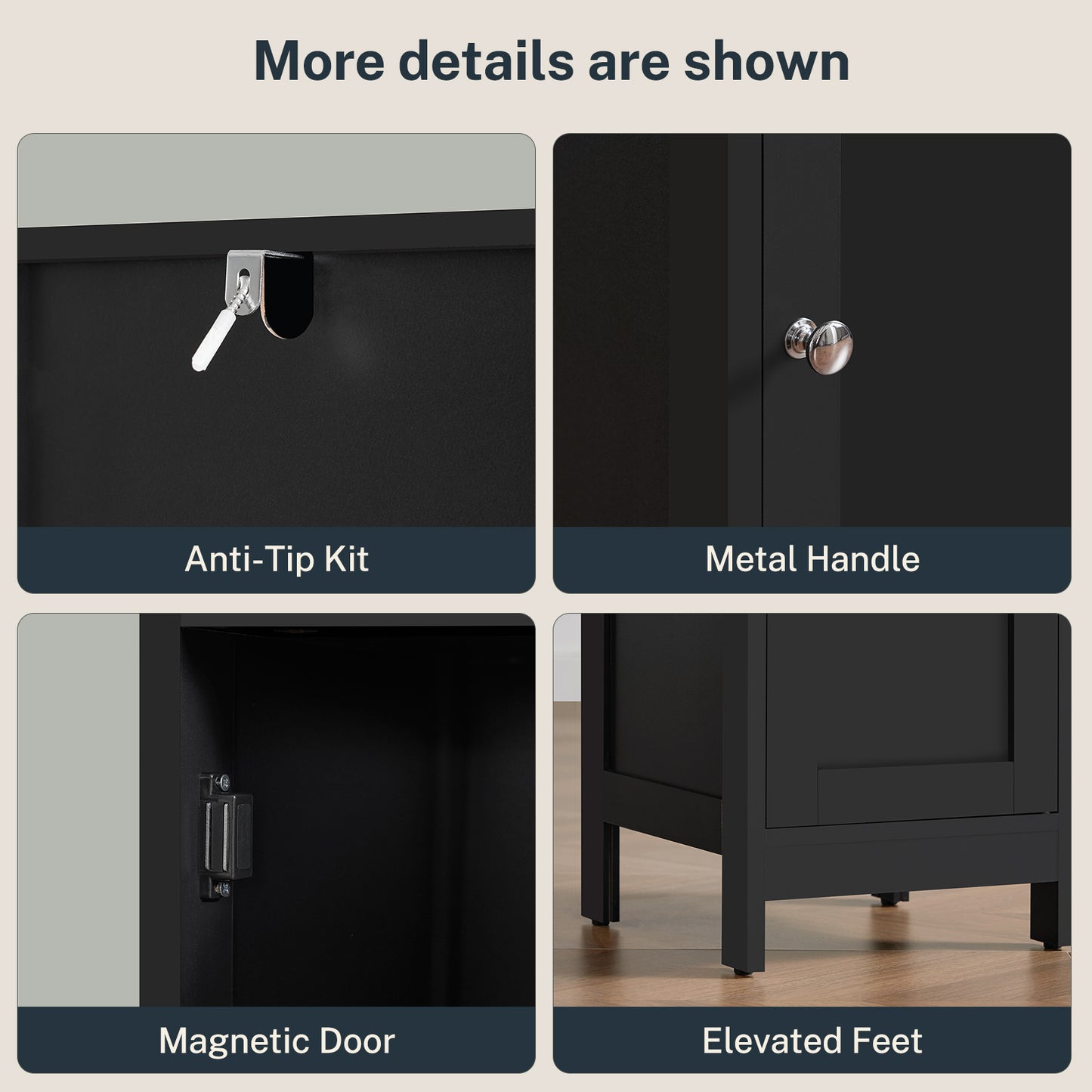 USIKEY 67" Tall Bathroom Cabinet with Adjustable Shelves and Doors, Narrow Bathroom Storage Cabinet for Small Space