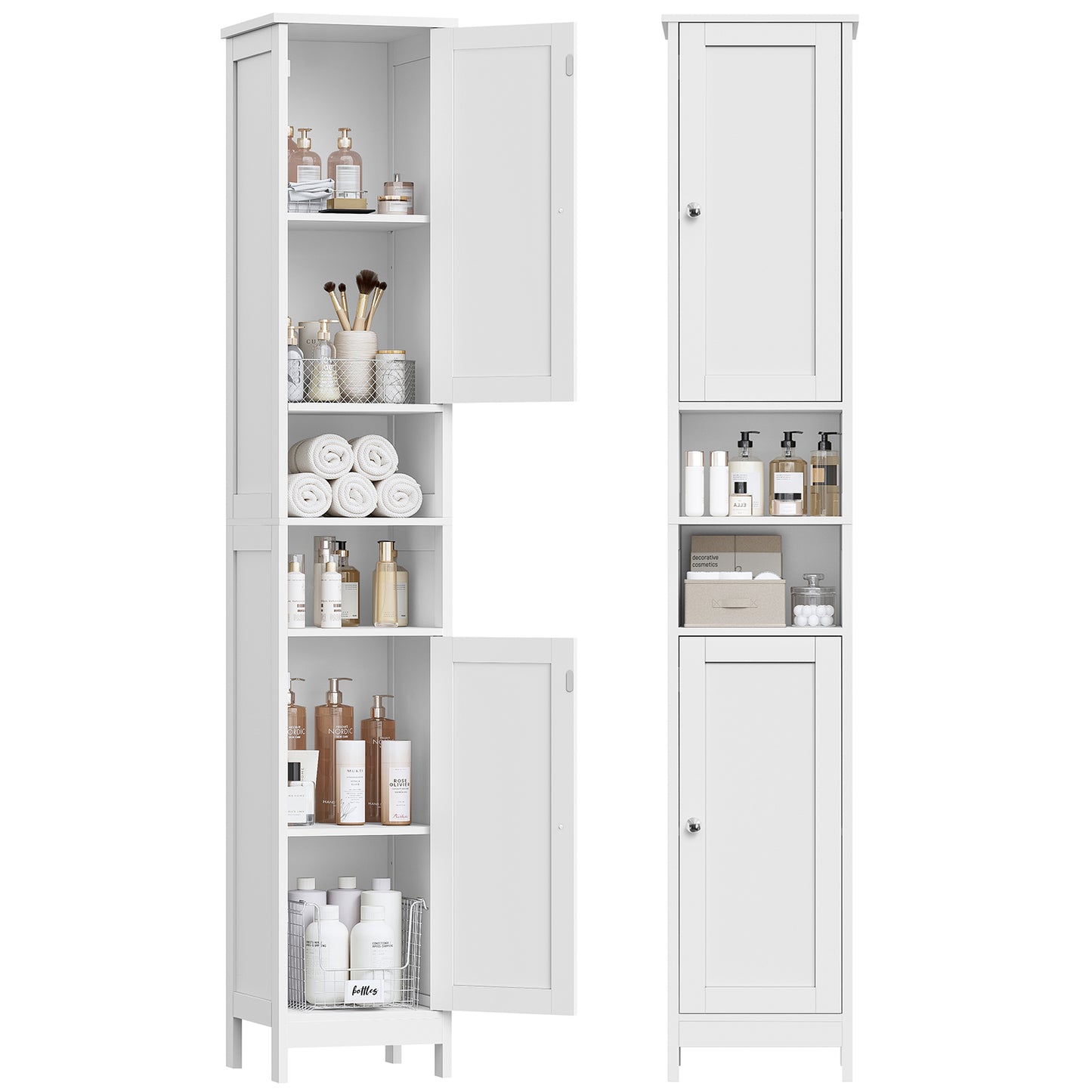 USIKEY 67" Tall Bathroom Cabinet with Adjustable Shelves and Doors, Narrow Bathroom Storage Cabinet for Small Space