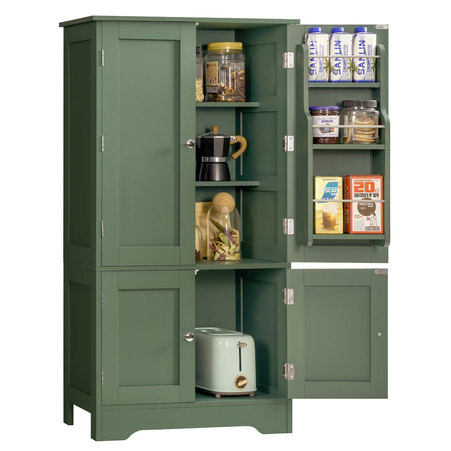 USIKEY Pantry Cabinet, Kitchen Pantry Storage Cabinet with Doors and Adjustable Shelves, Food Pantry for Kitchen, Dining Room, Living Room and Garage