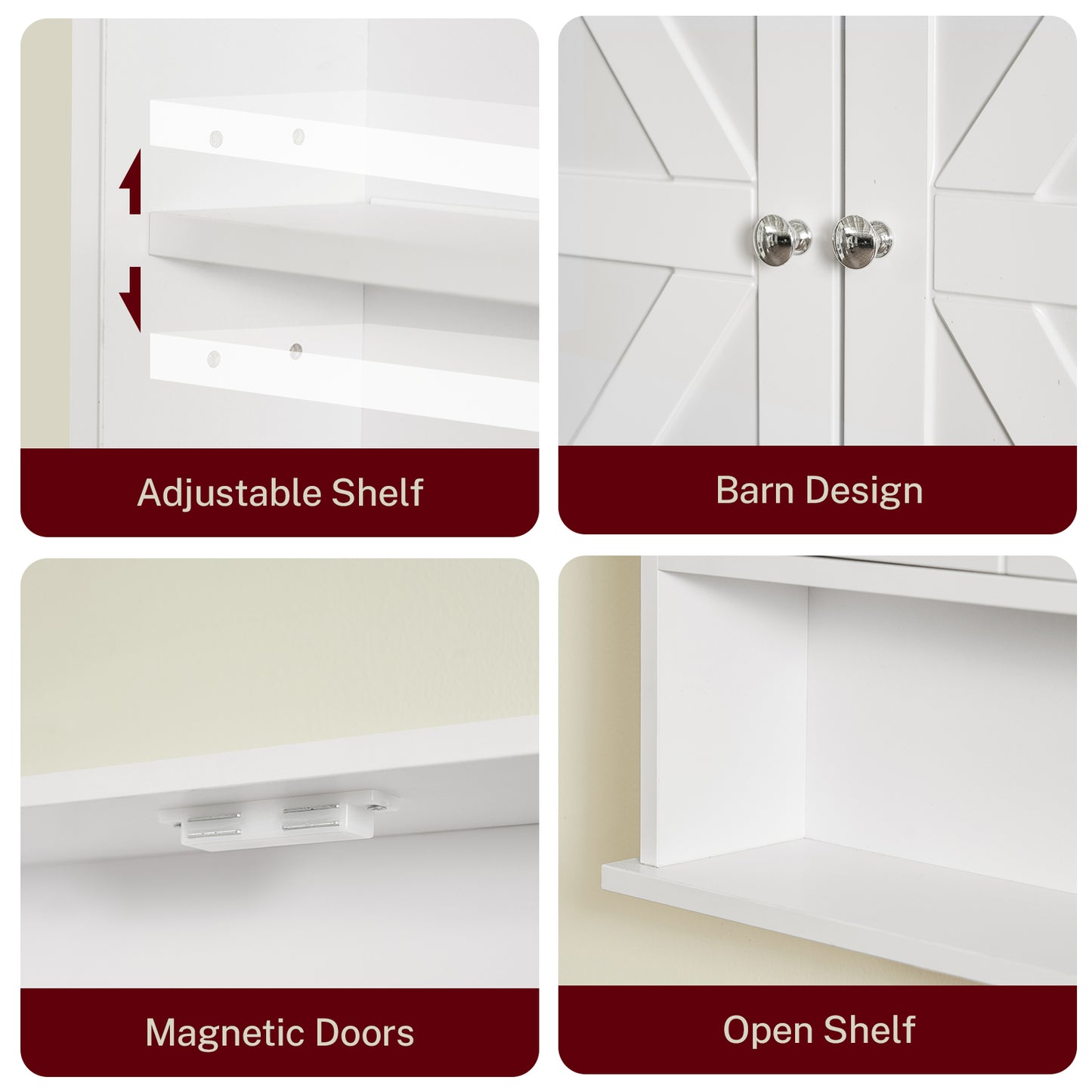 USIKEY Bathroom Wall Cabinet, Bathroom Cabinet with Barn Doors & Adjustable Shelf, Medicine Cabinet for Bathroom