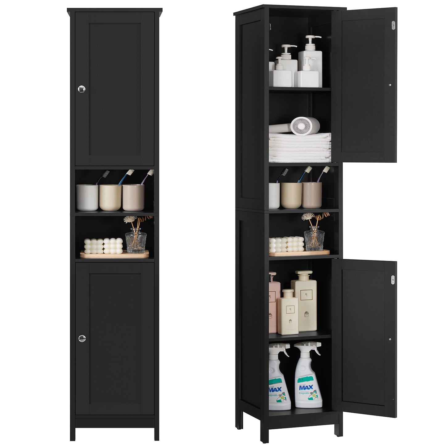 USIKEY 67" Tall Bathroom Cabinet with Adjustable Shelves and Doors, Narrow Bathroom Storage Cabinet for Small Space
