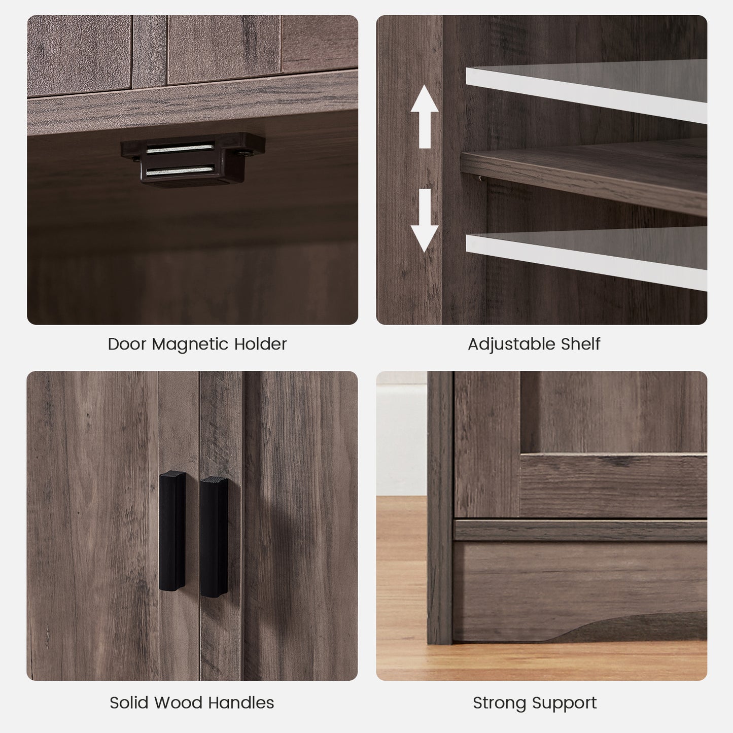 USIKEY Large Storage Cabinet, Rattan Cabinet with 2 Drawers & 2 Shelves, Cupboard, Floor Cabinet for Living Room, Home Office